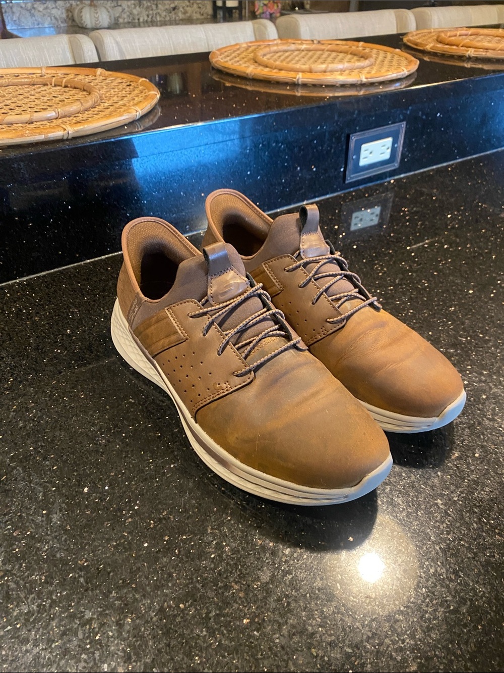 Skechers Brown Lace-Up Athletic Sneakers with White Sole